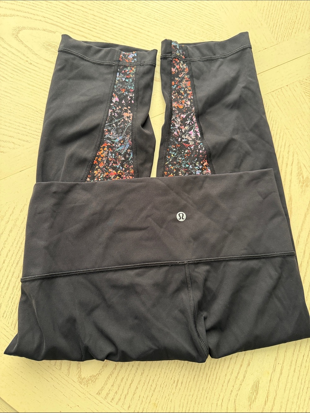 lululemon athletica Black Leggings with Multicolor Floral Panels